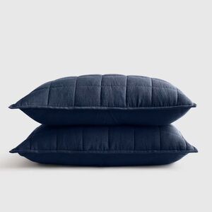 NWT QUINCE European Linen Box Quilted Sham Set King Navy 5592